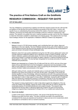 The Practice of First Nations Craft on the Goldfields RESEARCH COMMISSION – REQUEST for QUOTE