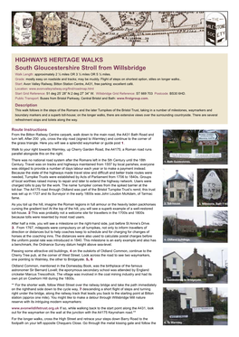 HIGHWAYS HERITAGE WALKS South Gloucestershire Stroll from Willsbridge Walk Length: Approximately 2 ½ Miles OR 3 ½ Miles OR 5 ½ Miles