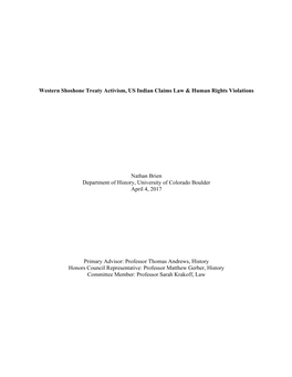 Western Shoshone Treaty Activism, US Indian Claims Law & Human