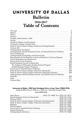 Bulletin Table of Contents