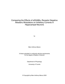 Comparing the Effects of Α5gabaa Receptor Negative Allosteric Modulators on Inhibitory Currents in Hippocampal Neurons