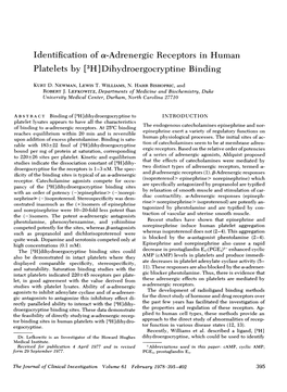 Platelets by [3H]Dihydroergocryptine Binding