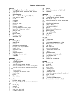 Position Skills Checklist Catchers Fielding Bunts