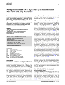 Plant Genome Modification by Homologous Recombination