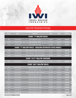 2018 PSP Program PRICING