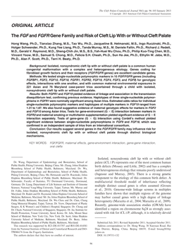 ORIGINAL ARTICLE Thefgf and FGFR Gene Family and Risk of Cleft Lip with Or Without Cleft Palate