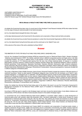 ANSWERED ON:19.08.2011 CONSERVATION of MEDICINAL PLANTS and HERBS Jindal Shri Naveen;Laguri Shri Yashbant Narayan Singh;Vasava Shri Mansukhbhai D