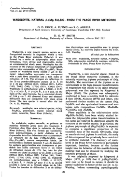 WADSLEYITE, NATURAL F-(Mg, Fe).Sion from the PEACE