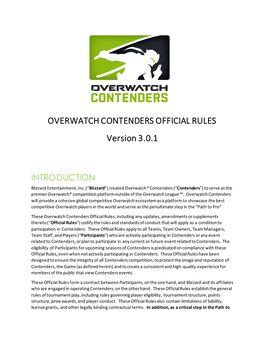 OVERWATCH CONTENDERS OFFICIAL RULES Version 3.0.1