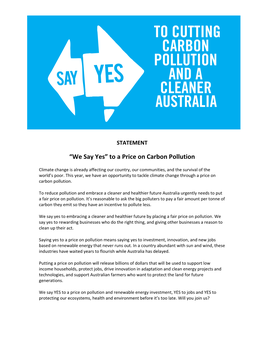 “We Say Yes” to a Price on Carbon Pollution