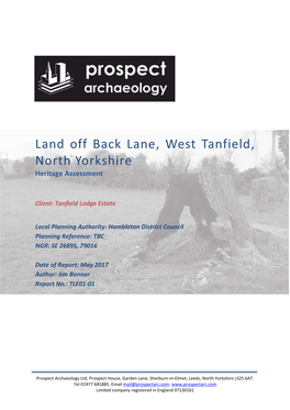 Land Off Back Lane, West Tanfield, North Yorkshire Heritage Assessment