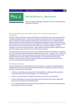 And the Winner Is….Manchester Bob Rutt, Programme Manager, Manchester 2002 Ltd, on Assignment from Manchester City Council