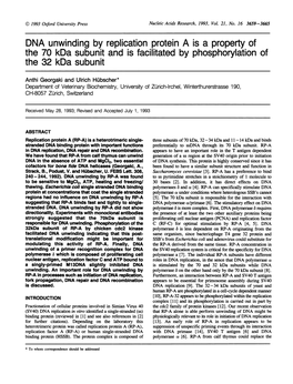 DNA Unwinding by Replication Protein a Is a Property of the 32 Kda Subunit