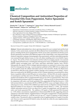 Chemical Composition and Antioxidant Properties of Essential Oils from Peppermint, Native Spearmint and Scotch Spearmint