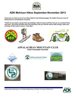 ADK Mohican Hikes September-November 2013 APPALACHIA MOU TAI CLUB