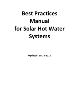 Best Practices Manual for Solar Hot Water Systems