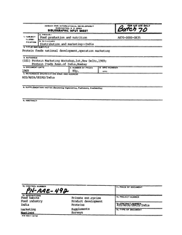 BIBLIOGRAPHIC INPUT SHEET Food Production and Nutrition