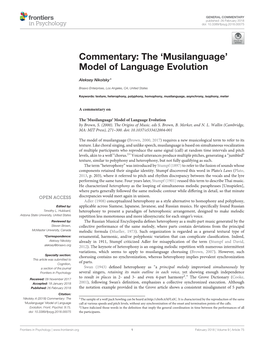 Commentary: the `Musilanguage' Model of Language Evolution