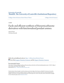 Facile and Efficient Synthesis of Thiosemicarbazone Derivatives with Functionalized Pendant Amines