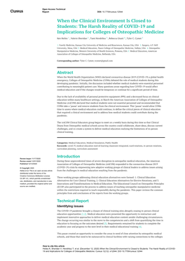 When the Clinical Environment Is Closed to Students: the Harsh Reality of COVID-19 and Implications for Colleges of Osteopathic Medicine