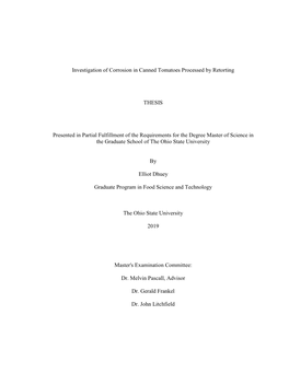 Investigation of Corrosion in Canned Tomatoes Processed by Retorting