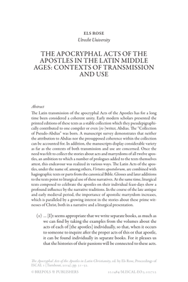 The Apocryphal Acts of the Apostles in the Latin Middle Ages: Contexts of Transmission and Use