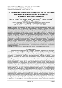 The Isolation and Identification of Fungi from the Soil in Gardens of Cabbage Were Contaminated with Pesticide Residues in Subdistrict Modoinding