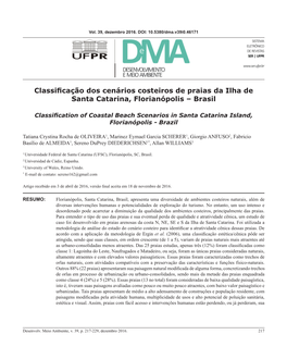 Classificação Dos Cenários Costeiros De Praias Da Ilha De Santa Catarina, Florianópolis – Brasil