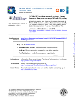 MMP-25 Metalloprotease Regulates Innate Immune Response Through NF- Κb Signaling Clara Soria-Valles, Ana Gutiérrez-Fernández, Fernando G
