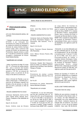 Diário Oficial Do Dia 26/03/2010 PROCURADOR-GERAL DE JUSTIÇA