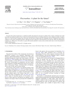 Plectranthus: a Plant for the Future? ⁎ L.J