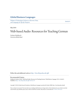 Web-Based Audio: Resources for Teaching German Norbert Hedderich University of Rhode Island