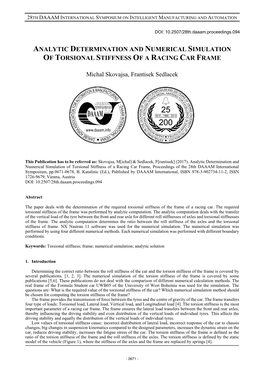 Analytic Determination and Numerical Simulation of Torsional Stiffness of a Racing Car Frame