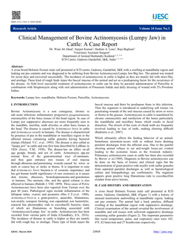 Lumpy Jaw) in Cattle: a Case Report Dr