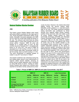 2017 JULY a Monthly Publication of the Malaysian Rubber Board