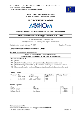 PROJECT NUMBER: 645496 Agile, Extensible, Fast I/O