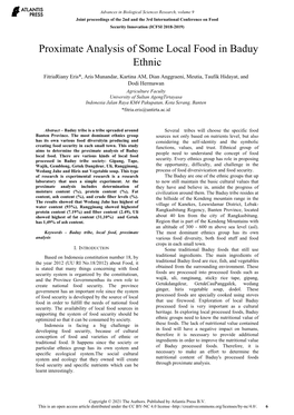 Proximate Analysis of Some Local Food in Baduy Ethnic