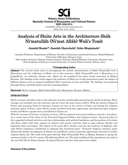 Analysis of Shiite Arts in the Architecture Shāh Ni'matullāh (Ni'mat Allāh) Wali’S Tomb