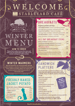 View Or Download the Stableyard Cafe Menu