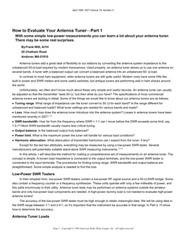 How to Evaluate Your Antenna Tuner Part 1