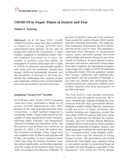 COVID-19 in Nepal: Times of Anxiety and Fear