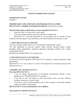 PATIENT INFORMATION LEAFLET SCHEDULING STATUS Schedule 3