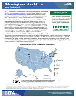 RE-Powering America's Land Initiative: Project Tracking Matrix April 2016