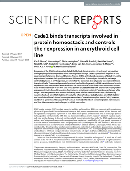 Csde1 Binds Transcripts Involved in Protein Homeostasis and Controls
