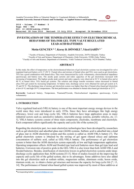 INVESTIGATION of the TEMPERATURE EFFECT on ELECTROCHEMICAL BEHAVIORS of Tio2 for GEL TYPE VALVE REGULATED LEAD-ACID BATTERIES