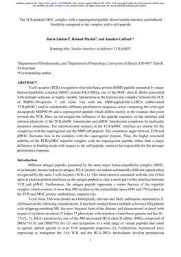 The TCR/Peptide/MHC Complex with a Superagonist Peptide Shows Similar Interface and Reduced Flexibility Compared to the Complex with a Self-Peptide