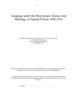 Language Under the Microscope: Science and Philology in English Fiction 1850-1914