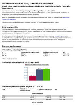 Immobilienpreise Triberg Im Schwarzwald