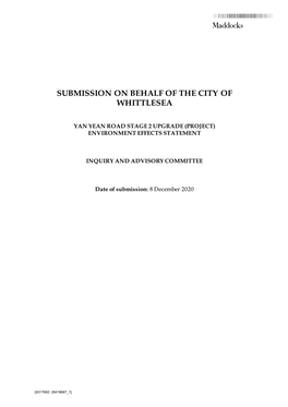 Submission on Behalf of the City of Whittlesea