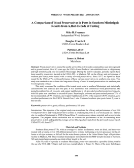 A Comparison of Wood Preservatives in Posts in Southern Mississippi: Results from A,Half-Decade of Testing